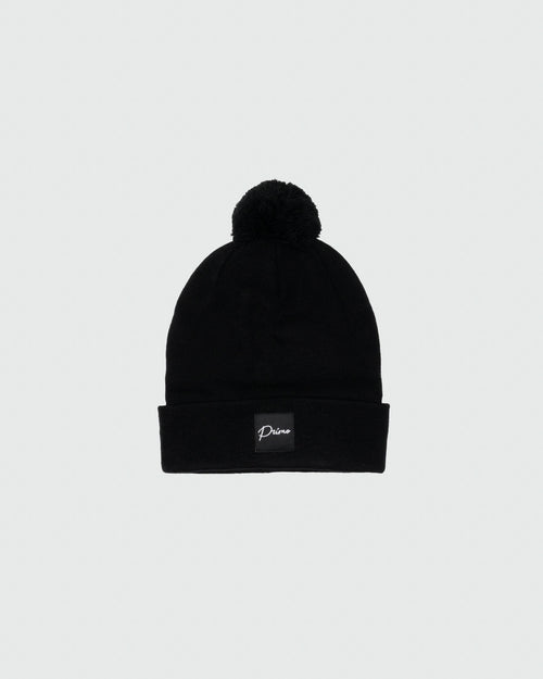Men’s Cursive Pom Pom Beanie - Black