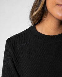 Women's Black Waffle Crew Neck