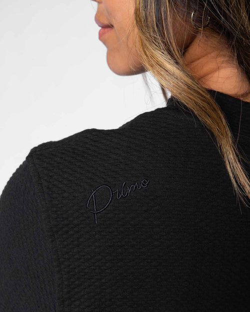 Women's Black Waffle Crew Neck
