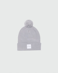 Light Gray Cursive Pom Pom Beanie