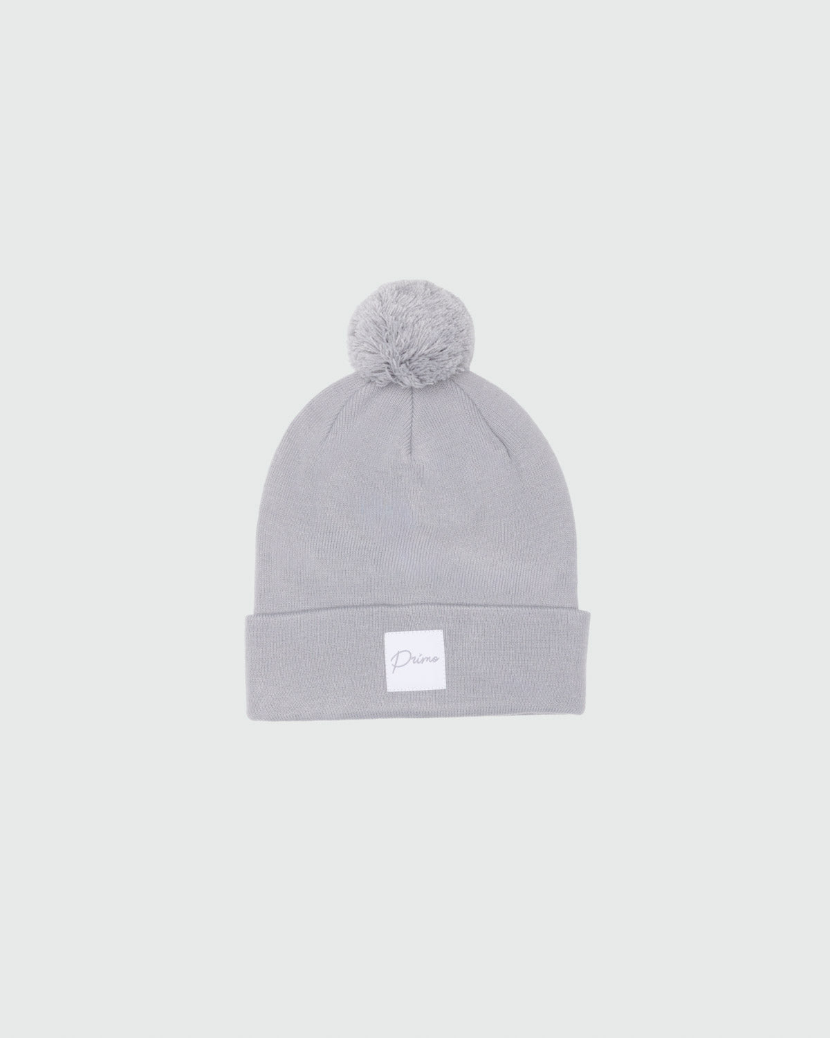 Men’s Cursive Pom Pom Beanie - Light Gray 
