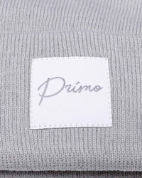Light Gray Cursive Pom Pom Beanie