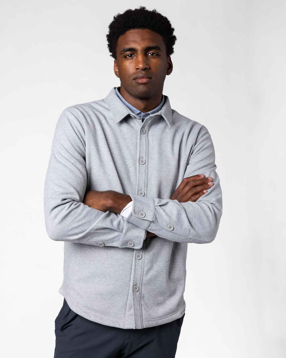 Men’s Button Up Shirt - Light Gray Lined