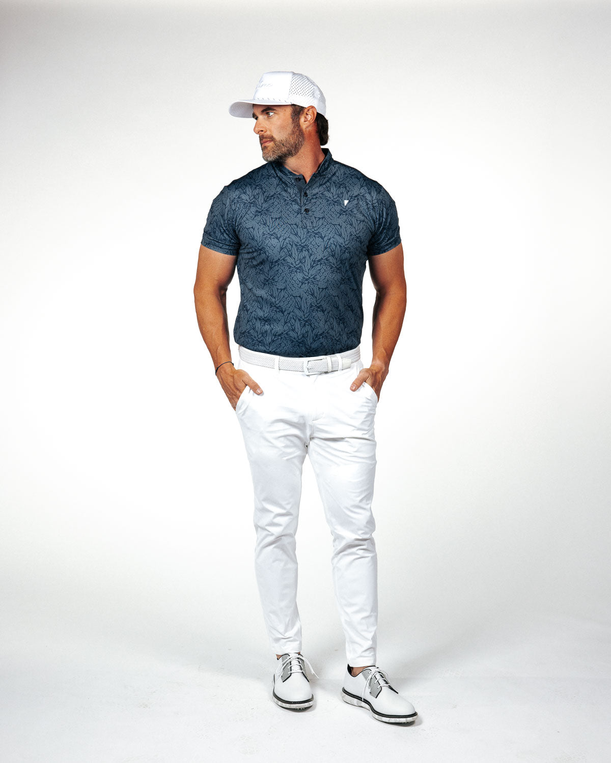 Navy Pineapple Blade Polo