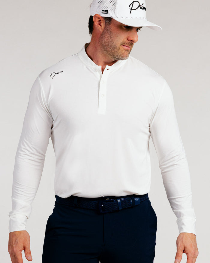 White Cursive Long Sleeve Blade Polo