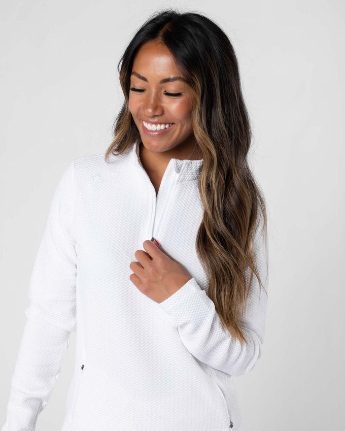 Women's White Waffle Quarter Zip