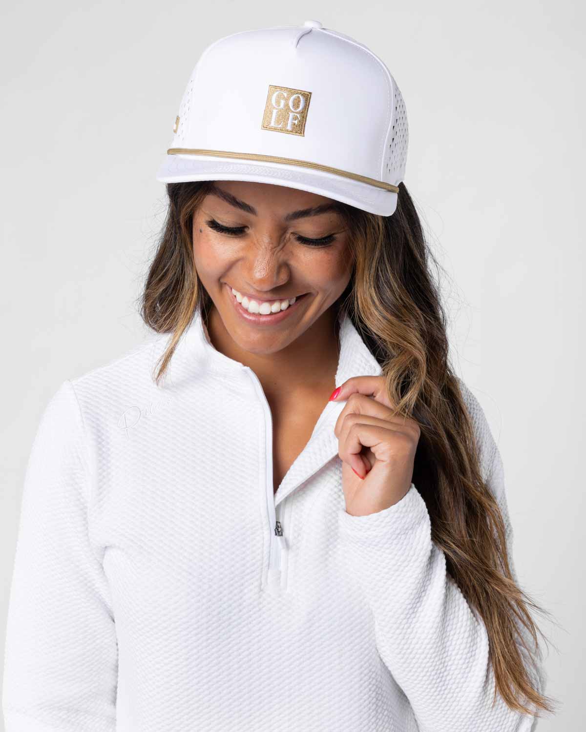 Women's White Waffle Quarter Zip
